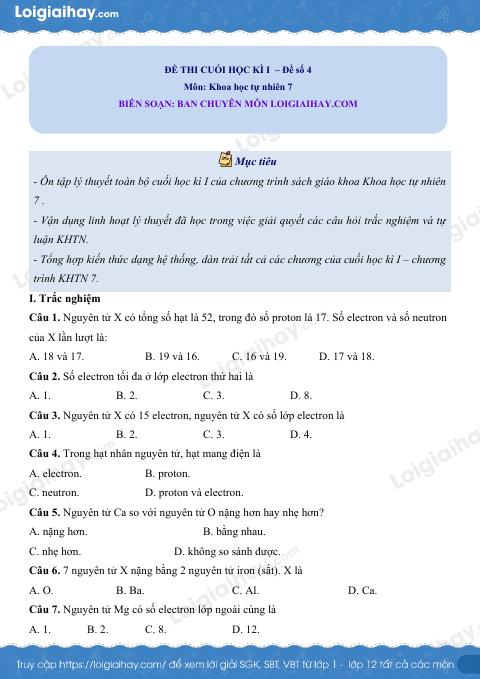 Đề thi học kì 1 KHTN 7 Cánh diều - Đề số 14